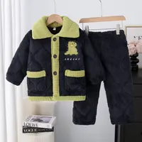 冬季儿童加厚加绒保暖宝宝小孩男孩款中大童法兰绒家居服睡衣套装