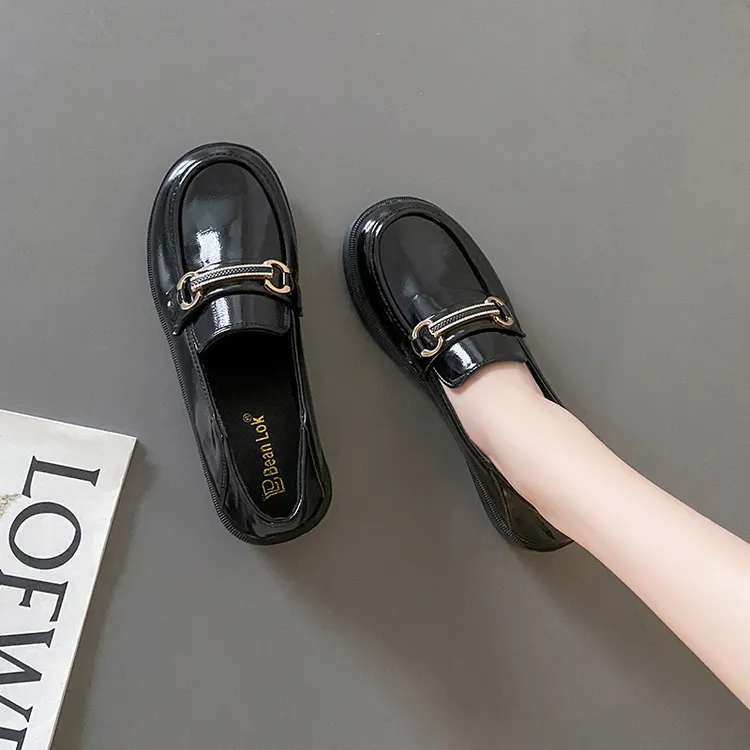 断码小皮鞋女单鞋乐福鞋百搭黑色时尚复古厚底英伦风增高粗跟圆头