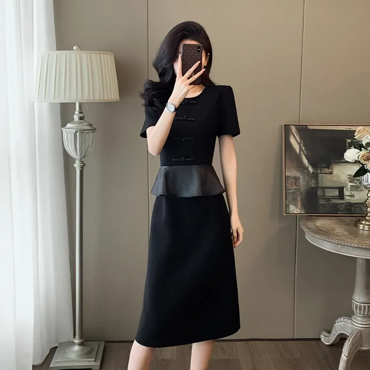 高端洋气新中式女装连衣裙夏季2024新款中国风黑色中长款裙子