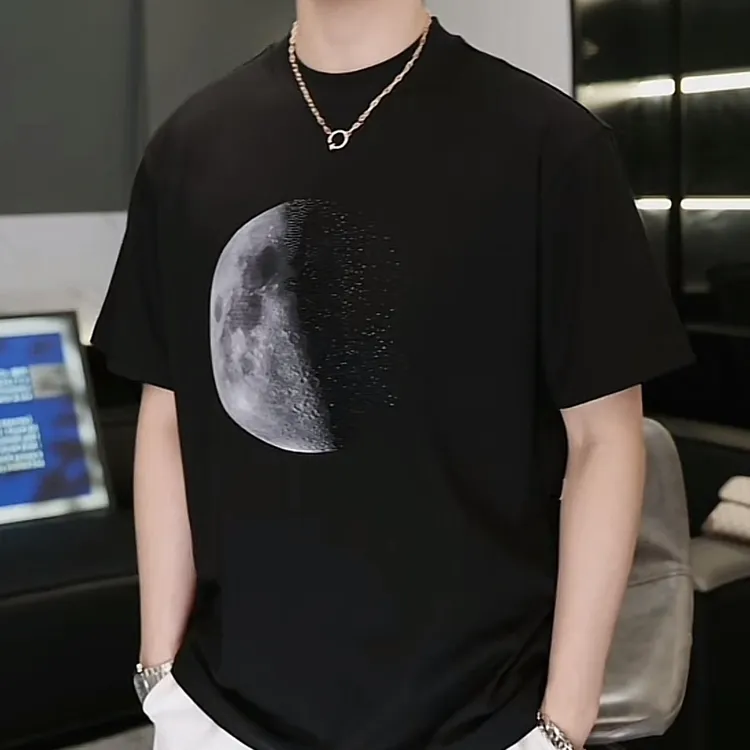 月球男女同款潮牌280克重磅棉百搭短袖T男士网红男子云海