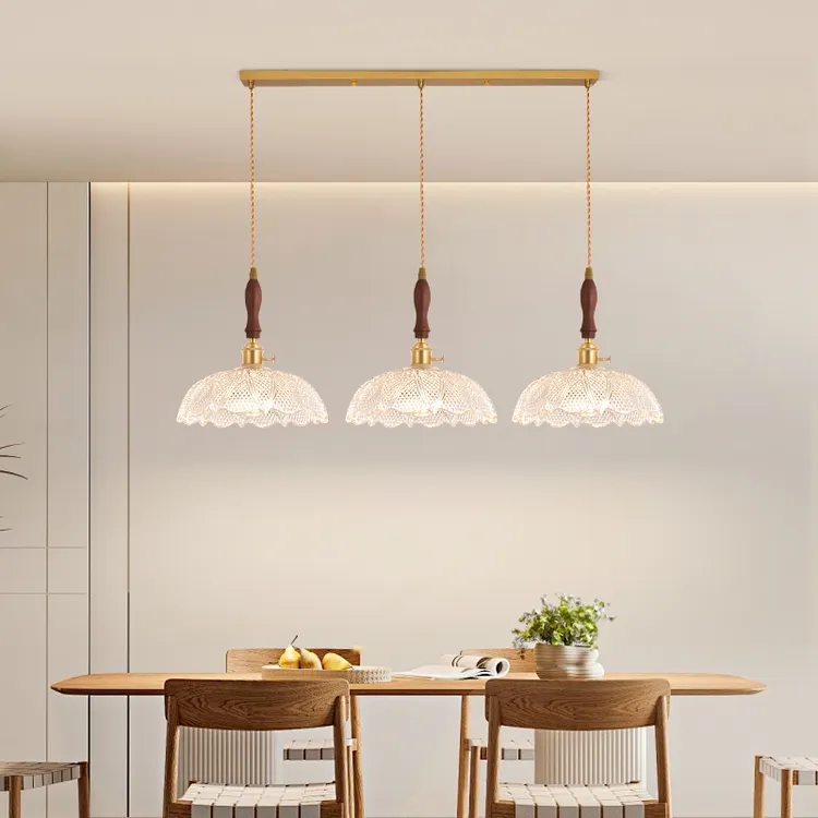 大观园餐厅灯法式单头餐桌灯复古实木民宿吧台灯花朵玻璃吊灯I271