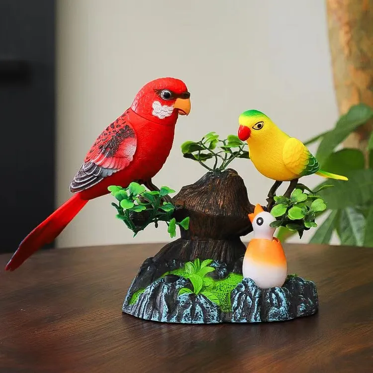 2025创意新款仿真小鸟会动会叫声控电动小鸟居家办公摆件装饰