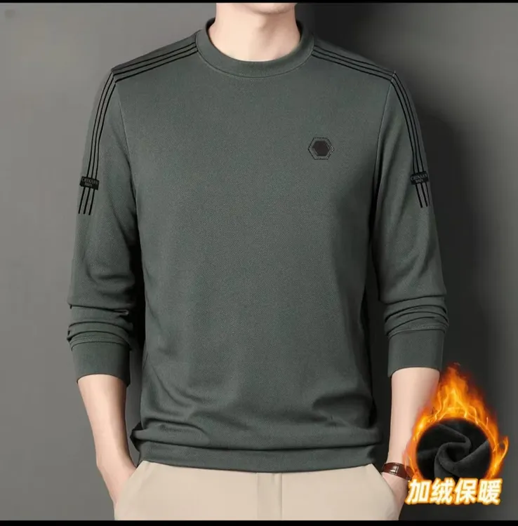 2024款加绒加厚休闲舒适圆领秋冬卫衣男士新款百搭高档长袖上衣