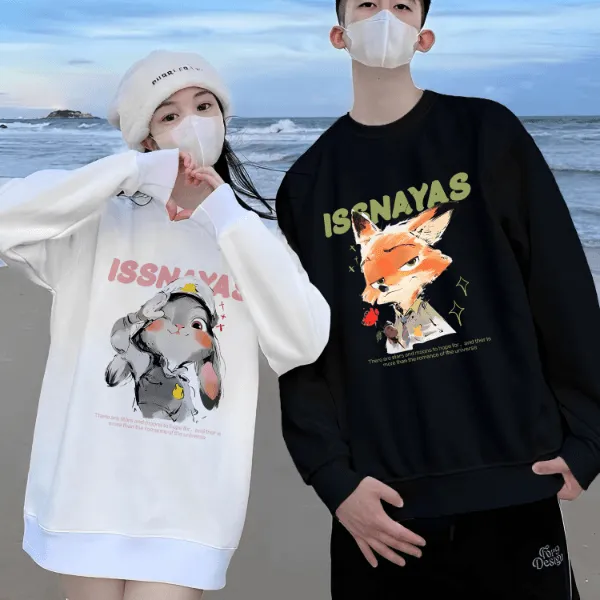 issnayas狐狸兔子情侣卫衣潮流ins韩版宽松百搭休闲时尚情侣长袖
