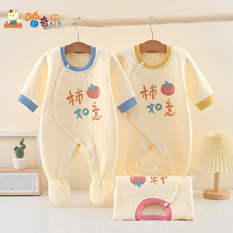 新生婴幼儿包脚保暖连体衣男女宝宝空气棉闭裆连脚薄棉连身衣纯棉