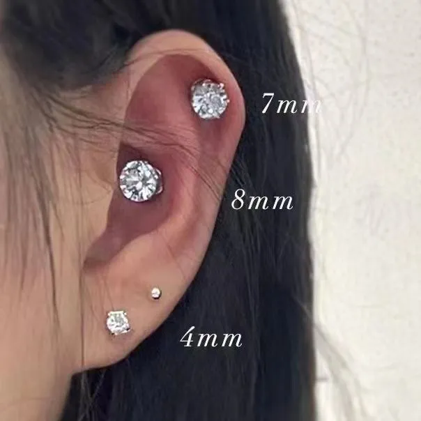 铜合金耳饰 无耳洞闪钻耳骨钉磁吸耳蜗钉吸铁石耳夹锆石耳钉8017