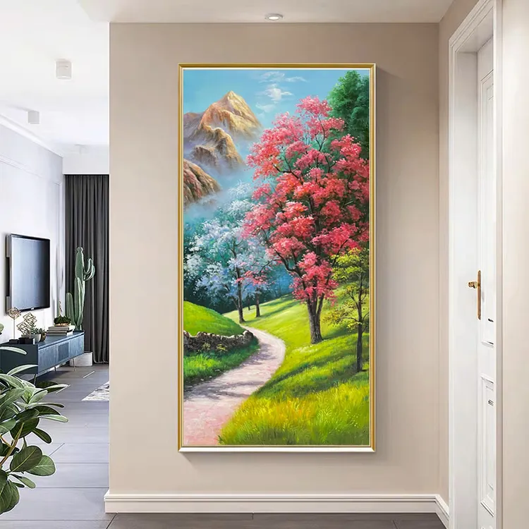 【樱花树】原创手工玄关竖版过道简约田园风景画有山无水挂画质感