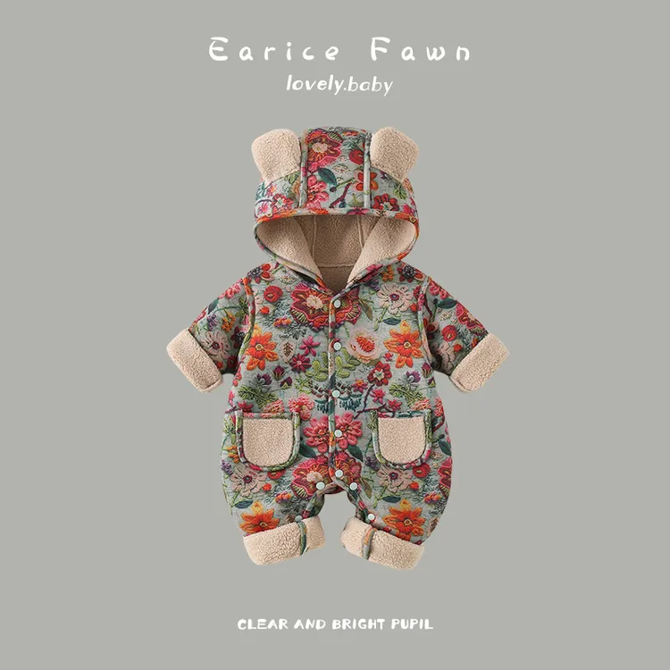 DZ婴儿衣服冬季宝宝加棉加厚连体衣外出保暖爬爬服满月百天棉衣服