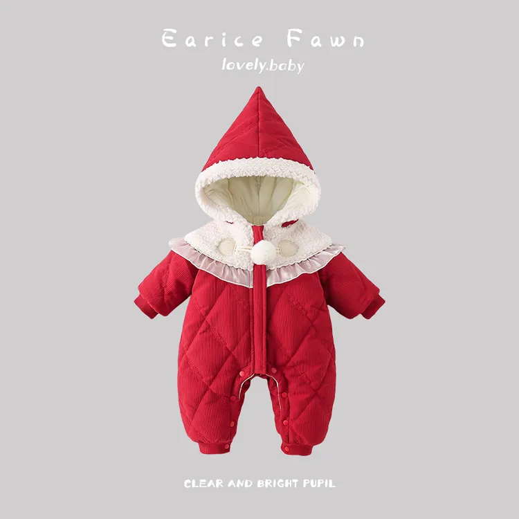 DZ婴儿衣服满月百天爬爬服可爱洋气连体衣秋冬装加棉加厚棉衣外1