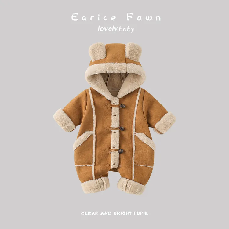 DZ婴儿衣服冬季宝宝洋气连体衣满月百天爬爬服外出加厚保暖棉衣服