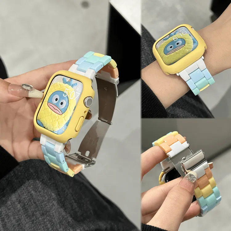 适用苹果ApplewatchS10/9/8SEultra手表表带新款糖果三株亚克力