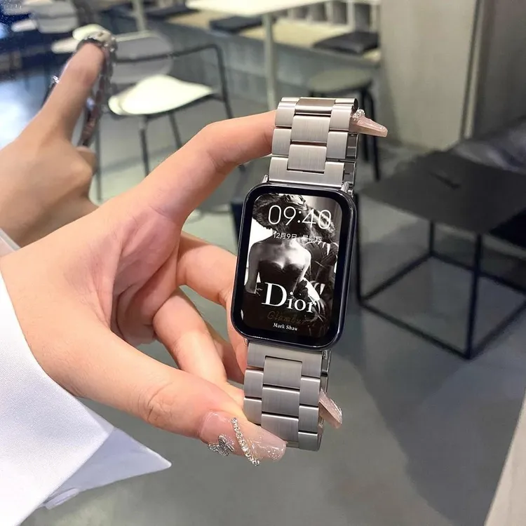 适用小米手环9Pro表带小米红米Watch6/5不锈钢金属三株腕带