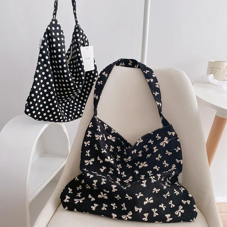 韩版小众同款大容量学生布袋包复古轻薄款斜挎手提单肩包托特包