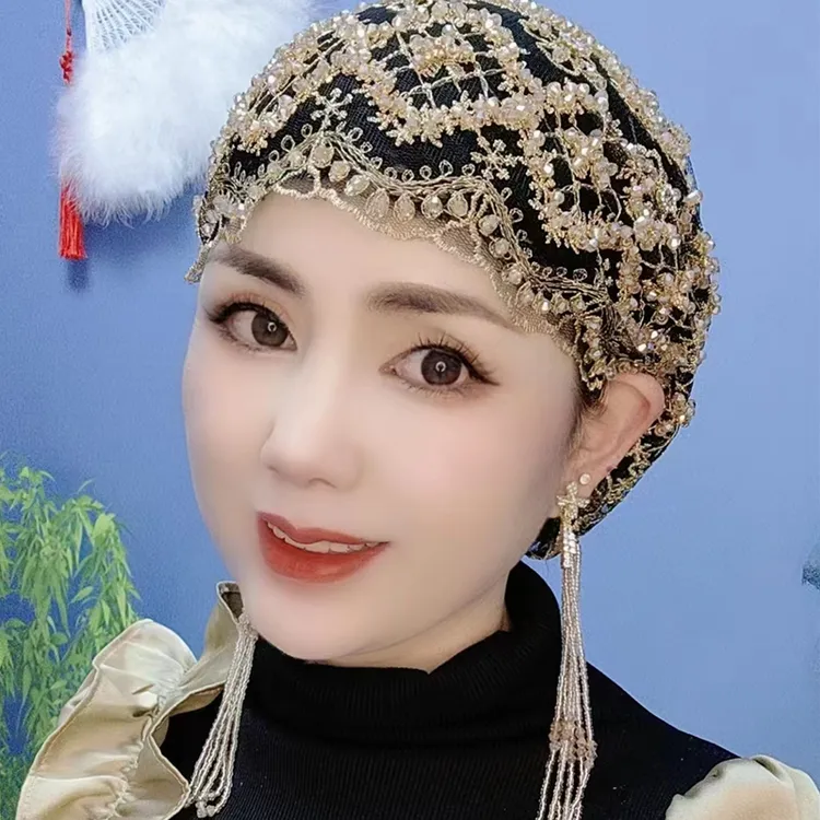 包头帽头巾帽新款回族盖头女士时尚串珠流苏帽纱巾帽妈妈帽子头套