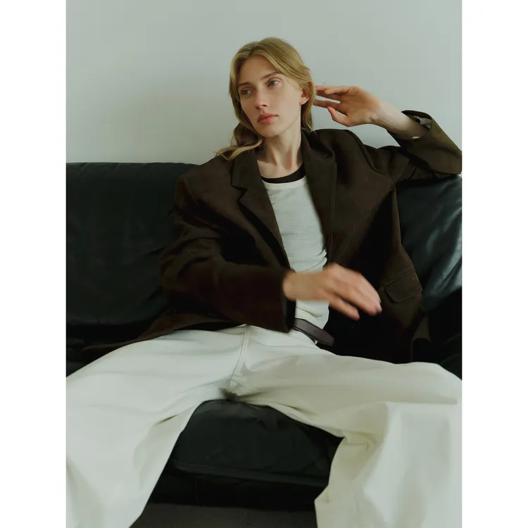 MSBEAST北欧港湾 进口羊皮绒面宽松廓形美拉德真皮皮衣西装外套女