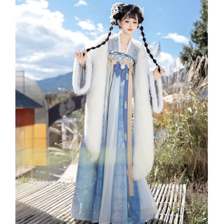 素羽华裳 冰糖丸子 唐制汉服女齐胸襦裙原创日常秋冬加绒加厚套装