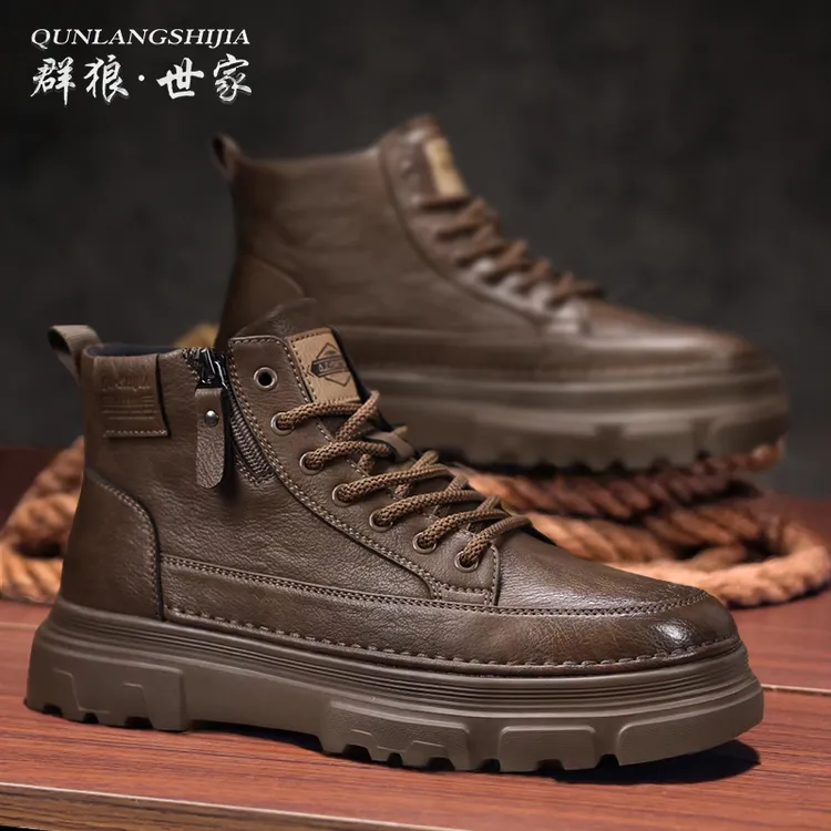 群狼·世家户外休闲男士真皮马丁靴秋冬加绒保暖百搭厚底中邦男靴