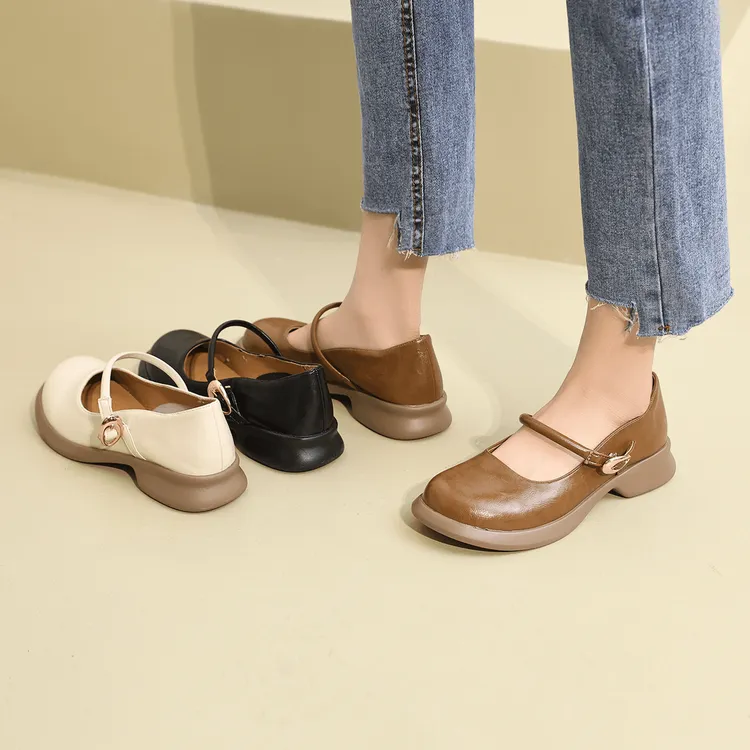 【S2025】新品爆款圆头玛丽珍鞋子女厚底一字扣小单鞋复古软底单鞋q