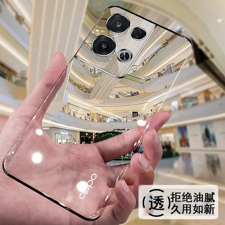 适用opporeno9手机壳无边框透明电镀超薄硬壳保护套8pro防摔个性+