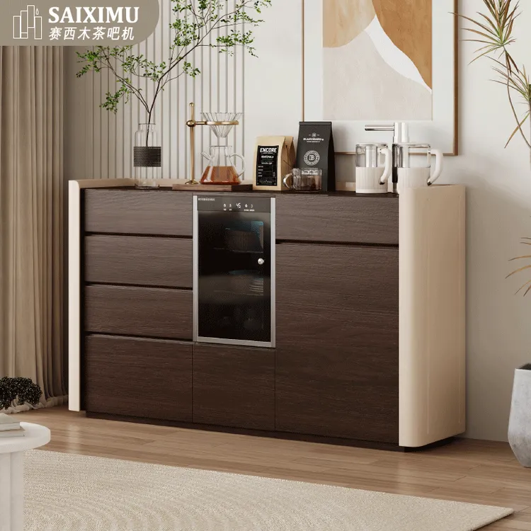 2024新款轻奢家用全自动智能语音实木茶吧机一体柜带消毒餐边柜子