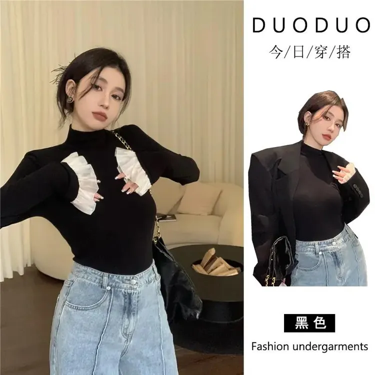 D002-D008现货秒发黑色高领长袖打底衫T恤秋冬洋气修身显瘦上衣