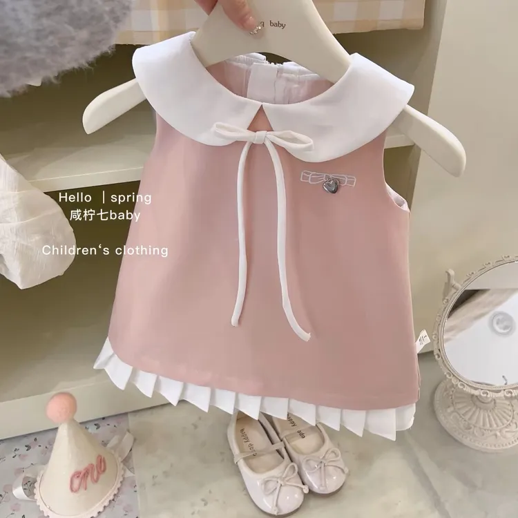 女童连衣裙夏装新款女宝宝娃娃领礼服背心裙小童女孩洋气公主裙子