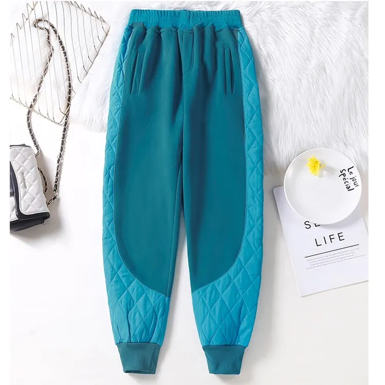 外贸出口加绒加厚棉裤女夹棉运动风卫裤2023冬宽松保暖休闲哈伦裤