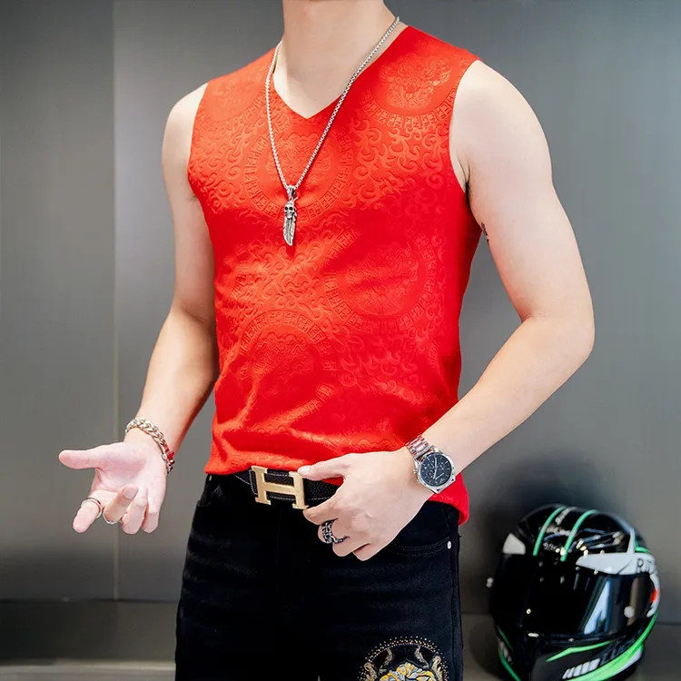 八财龙本命年蛇年蛇图压花冬季无痕保暖背心男修身秋冬时尚打底衫