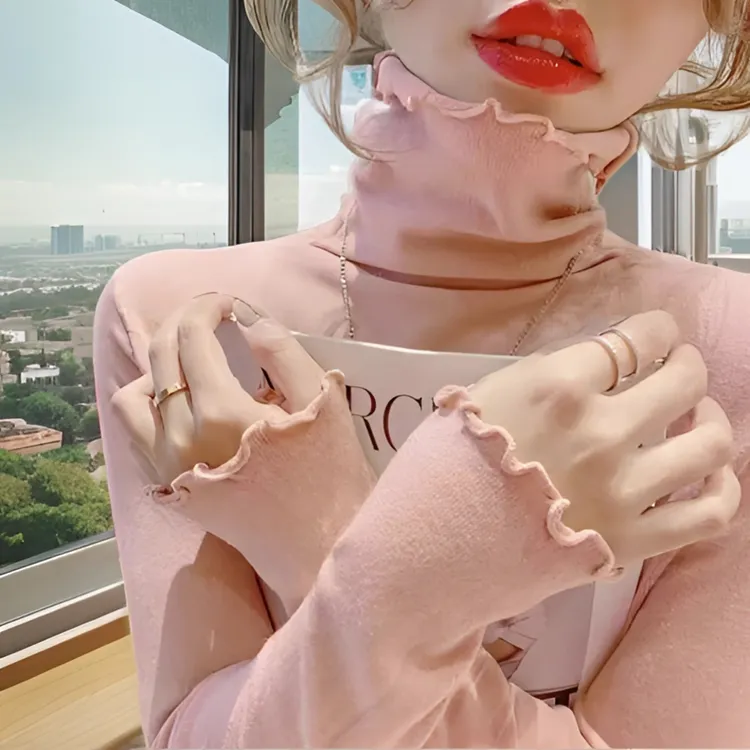 木耳边高领毛衣女秋冬洋气2025年新款打底衫时尚加厚长袖针织百搭