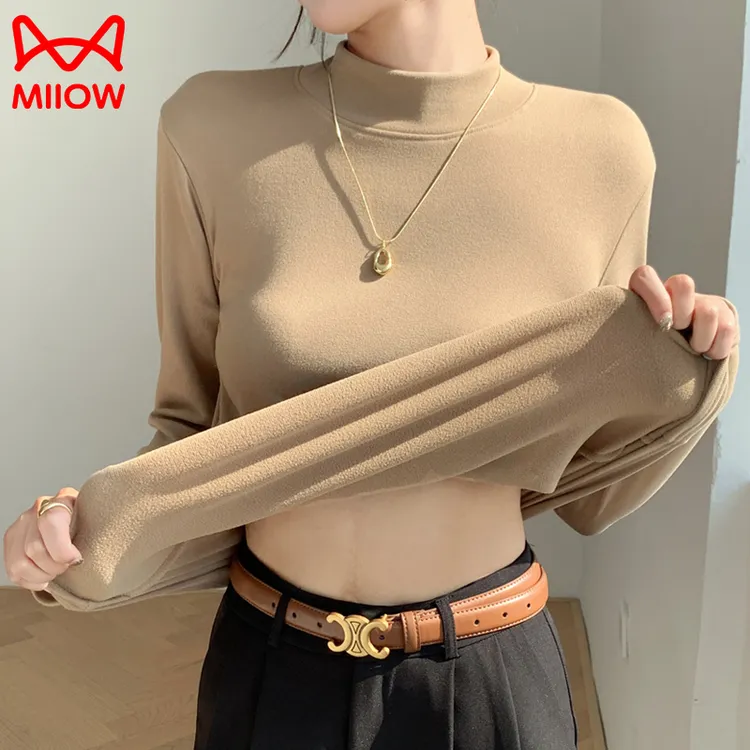 猫人加绒加厚打底衫女秋冬2025新款长袖修身显瘦百搭抗寒保暖上衣