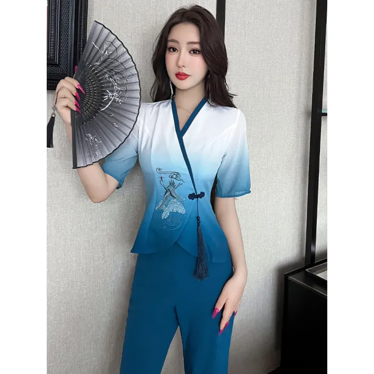 新款美容院采耳师工作服女套装足疗技师服沐足浴养生馆按摩师工装