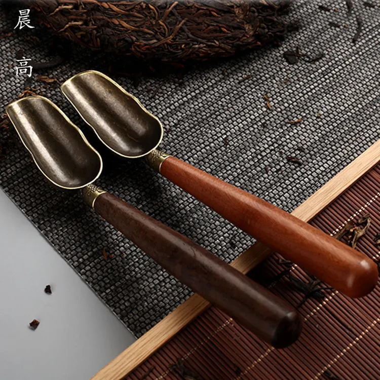 寻初堂黑檀木铜茶匙茶勺茶铲茶则茶叶勺子功夫茶具六君子茶道配件
