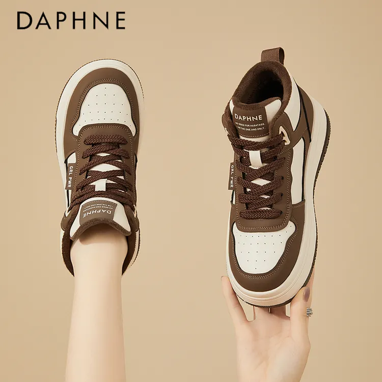 达芙妮厚底雪地靴冬季加绒女鞋2025新款二棉鞋棕色板鞋高帮运动鞋