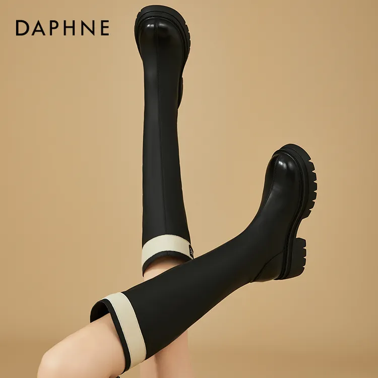 达芙妮时装长筒靴女2025年秋冬新款百搭小个子粗跟显瘦高筒骑士靴