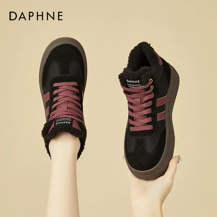 达芙妮加绒高帮鞋女雪地靴2025新款秋冬厚底德训鞋休闲运动大棉鞋