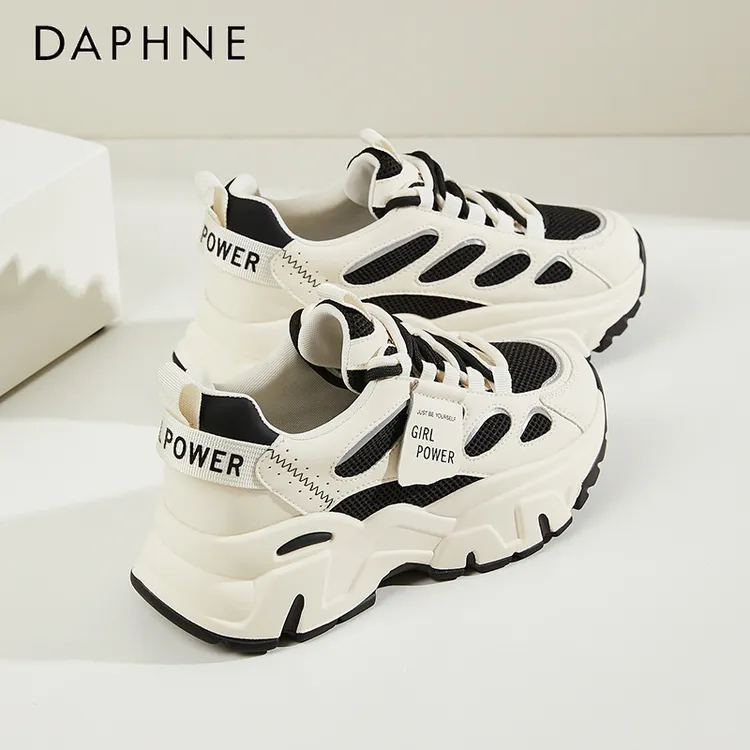达芙妮超轻便厚底老爹鞋女显脚小2025年秋款飞织网面休闲运动鞋子
