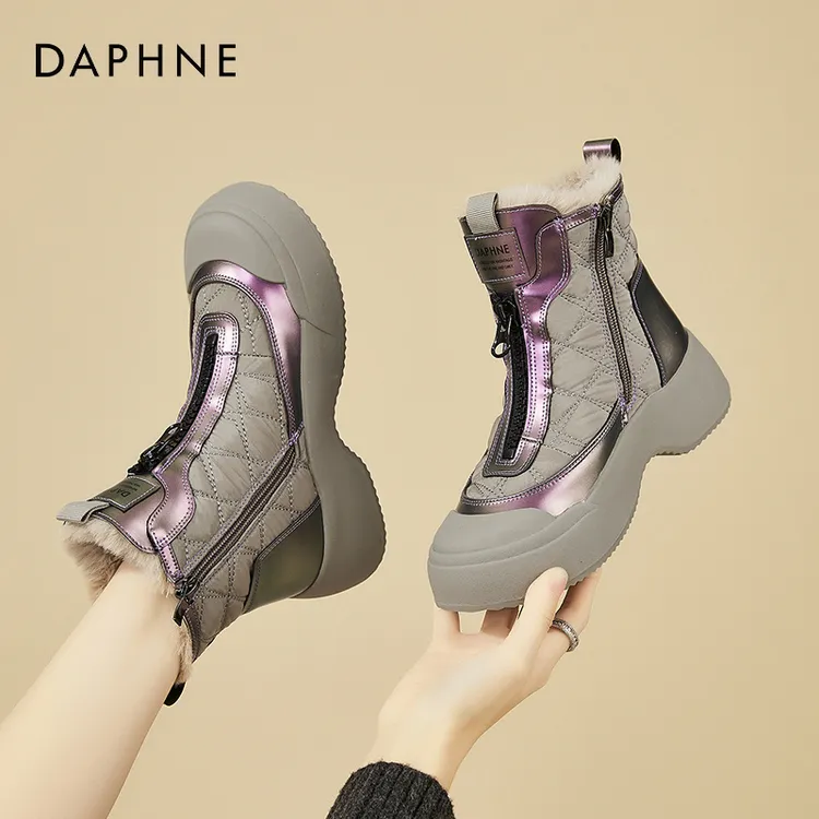达芙妮中筒雪地靴女款2025新款秋冬季加绒大棉鞋厚底防滑东北短靴