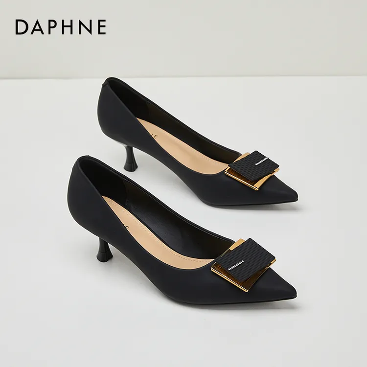 达芙妮黑色高跟鞋女鞋2025新款秋季细跟浅口单鞋女通勤职业小皮鞋