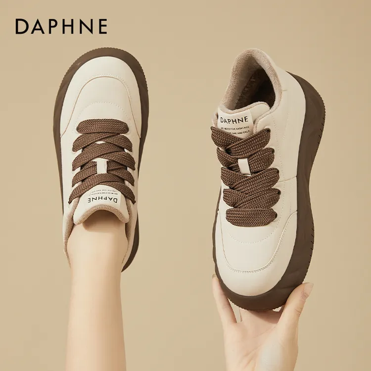 达芙妮厚底面包板鞋女2025年新款冬季加绒棉鞋百搭休闲运动小白鞋