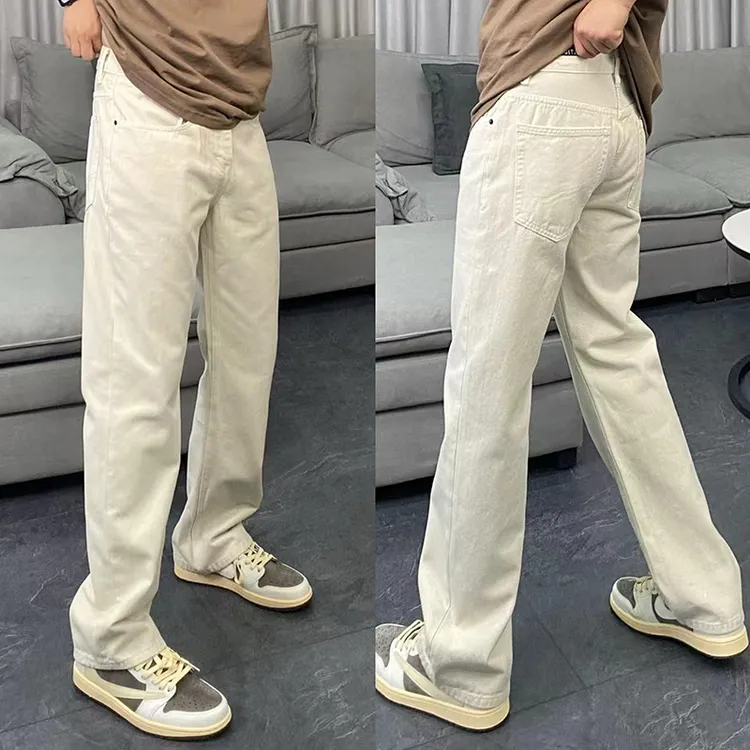 时尚高品质简约气质直筒牛仔裤男士春秋新款潮流百搭宽松阔腿长裤