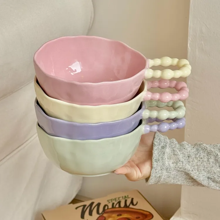 韩风糖豆珠点手把碗汤面碗沙拉碗螺蛳粉碗ins可爱陶瓷碗釉下彩