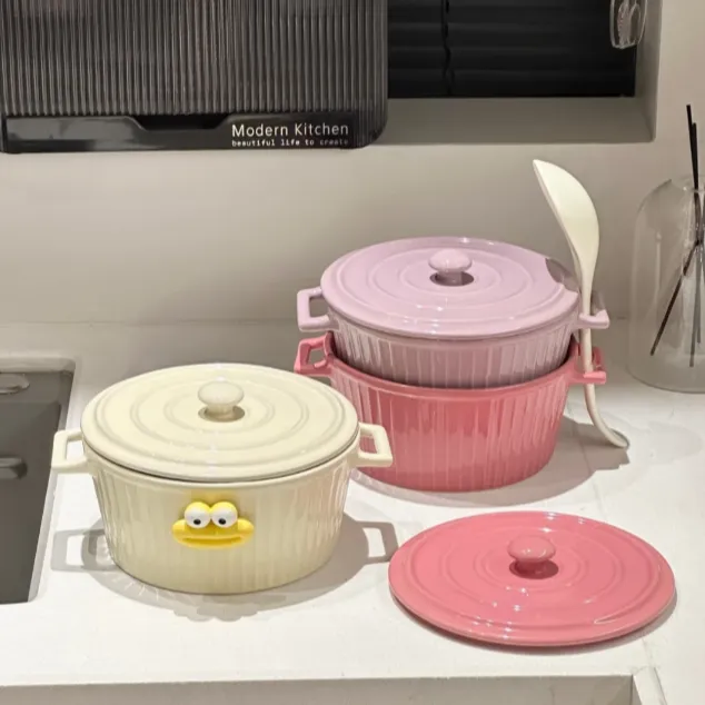 【双耳带盖汤锅】陶瓷ins风糖果色双耳大号汤碗螺蛳粉碗家用釉下彩