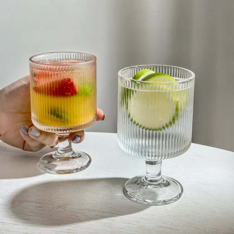 三只装ins简约竖纹网红冰淇淋杯高颜值条纹玻璃杯果汁饮料杯杯子