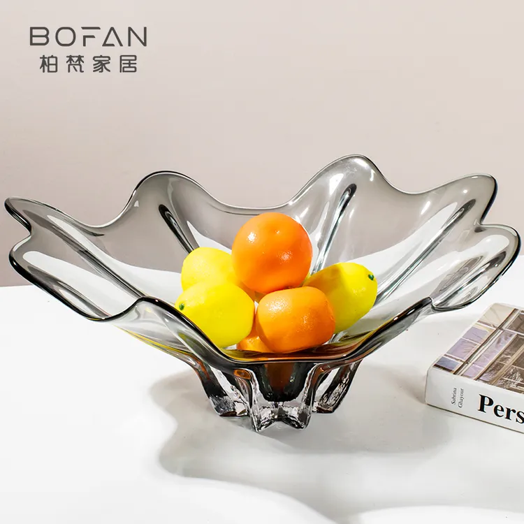 bofan/柏梵极简灰荷叶轻奢琉璃艺术餐桌茶几收纳样板房餐桌装饰品