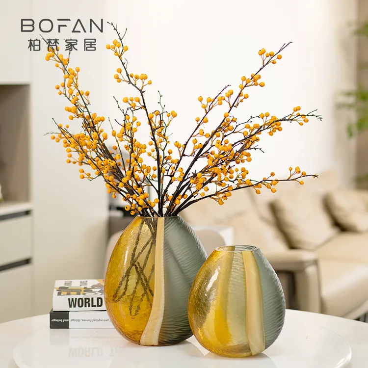 bofan/柏梵【Hein】拼接色艺术纹琉璃冰裂花瓶轻奢客厅餐桌台面花瓶