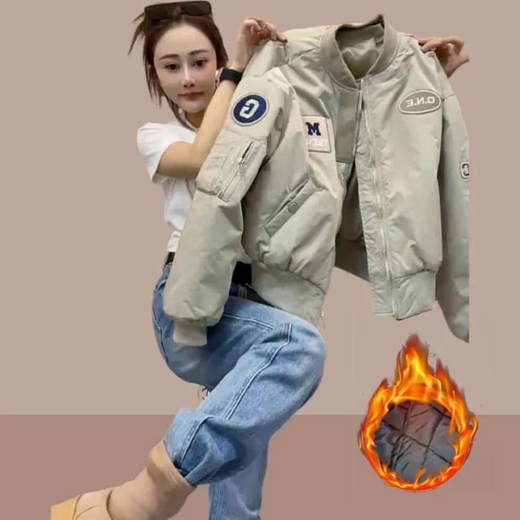 2025秋冬季新款女士加厚飞行夹克外套小个子休闲百搭夹棉棒球服