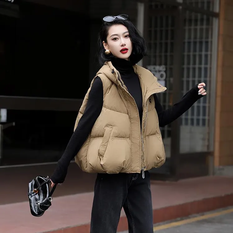 2025秋冬季新款女士时尚外穿短款棉服马甲背心宽松复古加厚马夹