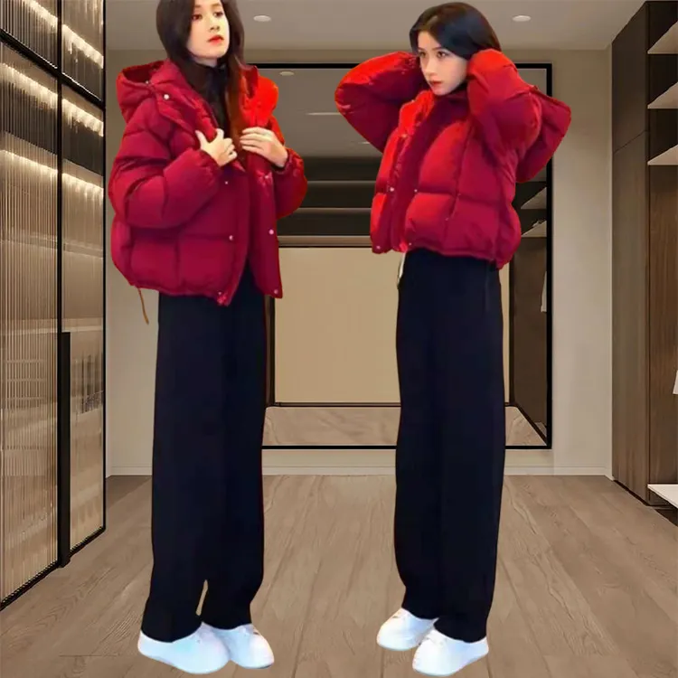 冬季穿搭一整套高级感女2025爆款保暖棉服外套加绒直筒裤两件套潮