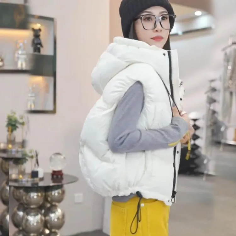 2025秋冬新款女士欧货连帽棉服无袖马甲外穿加厚保暖坎肩背心外套