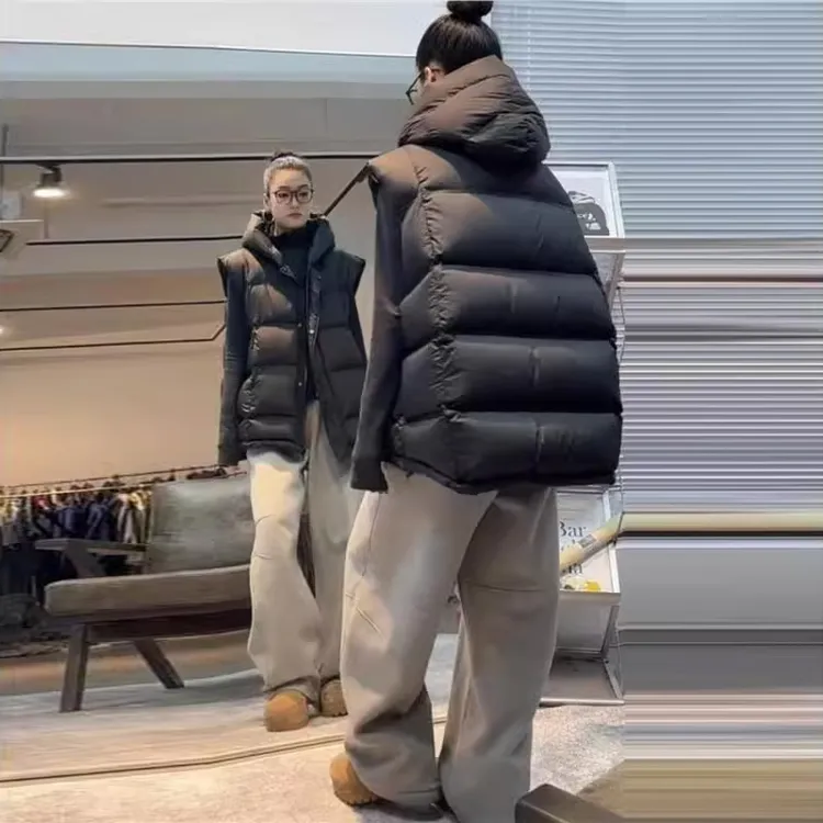 2025秋冬季新款女士松弛感保暖棉服马甲宽松百搭连帽欧货加厚马夹